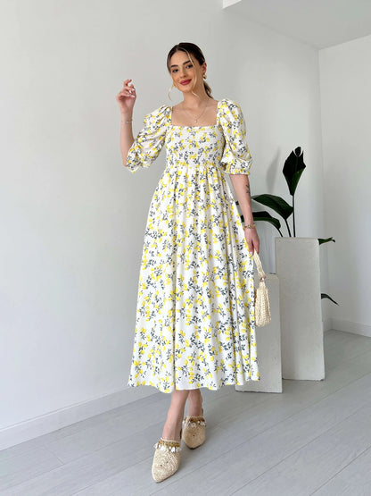 Lemon Pattern Breast Giped Dress