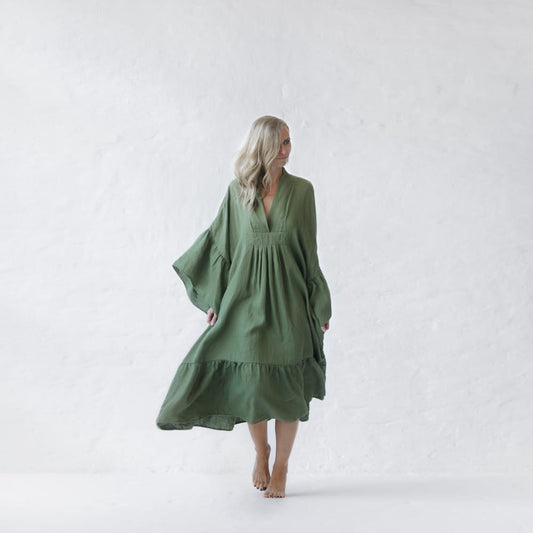 Linen loose V-neck dress