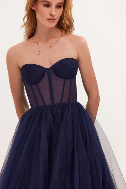 Strapless Puffy Midi Tulle Dress