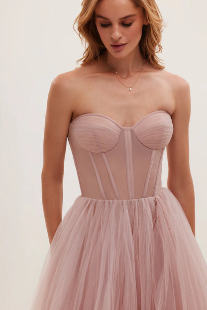 Strapless Puffy Midi Tulle Dress