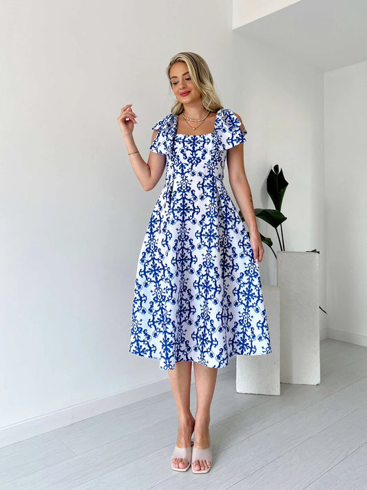 Poplin Dress with Shoulder Bow