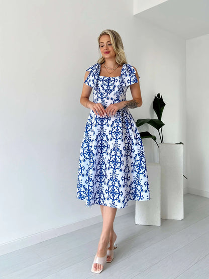 Poplin Dress with Shoulder Bow