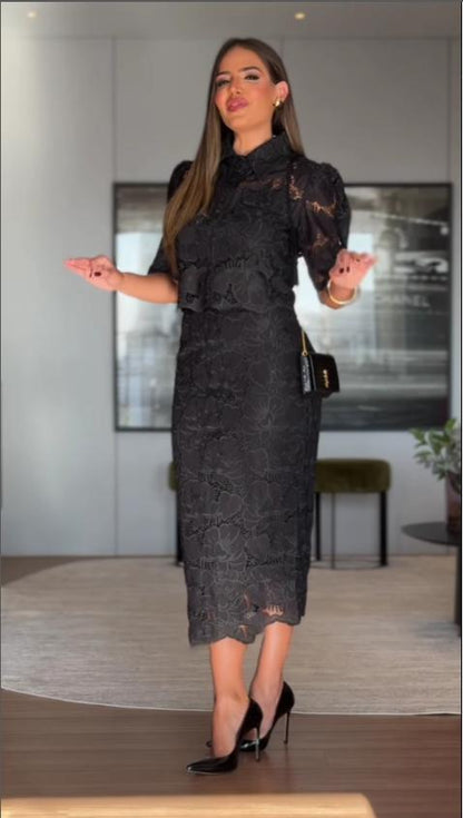 Black Lace Embroidered Cutout Dress