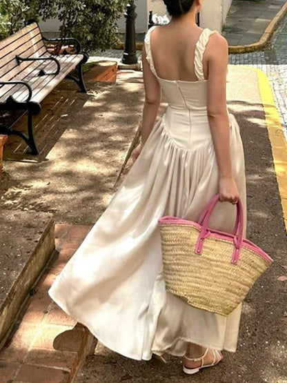 Sexy Square Collar Strap Backless Dress