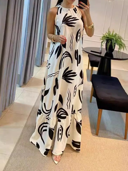 Black And White Printed Sling Dress