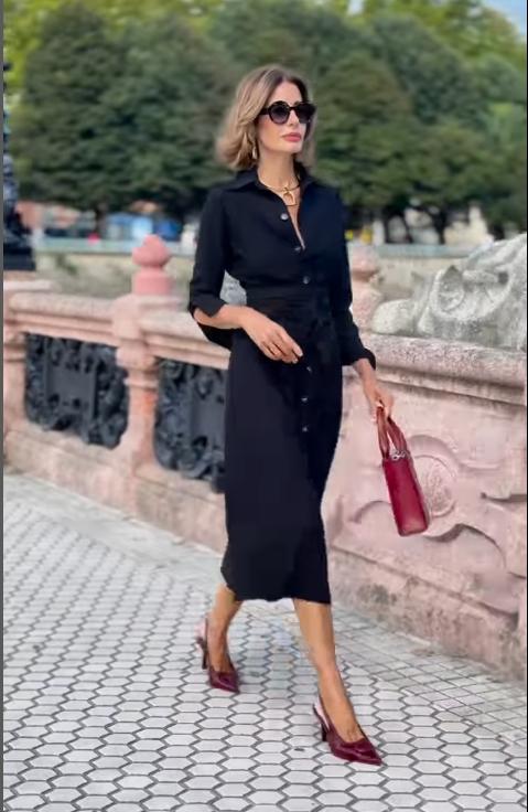 Women's Black Belted Shirt Dress