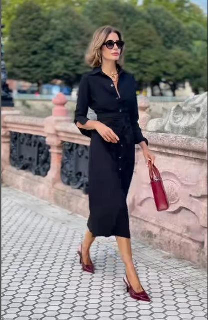 Women's Black Belted Shirt Dress