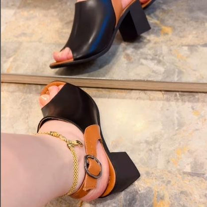 Women's Casual Colorblock Leather Sandals