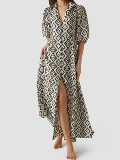 🔥Last Day Save 49% 0FF  The Printed Elastic Sleeve Maxi Dress For Events