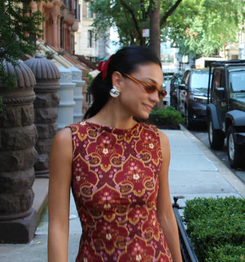 Red Printed Strapless Dress