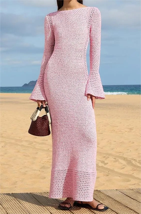 🔥Last Day 49% OFF🔥Pink Elegant Flared Sleeve Knit Dress