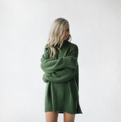 Cotton V-neck long jumper