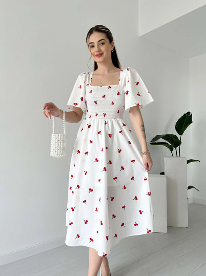 Breast Giped Patterned Poplin Dress