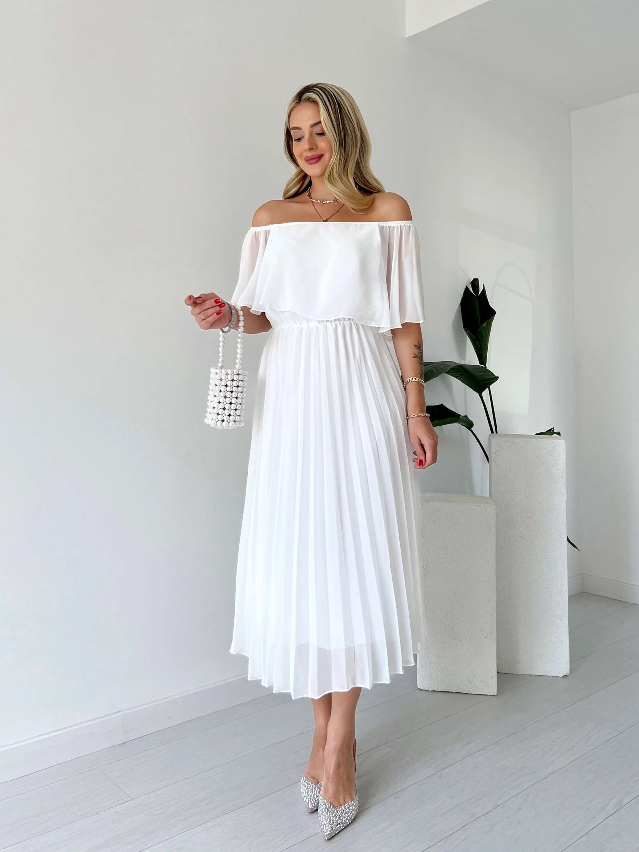 Pleated Chiffon Strapless Dress