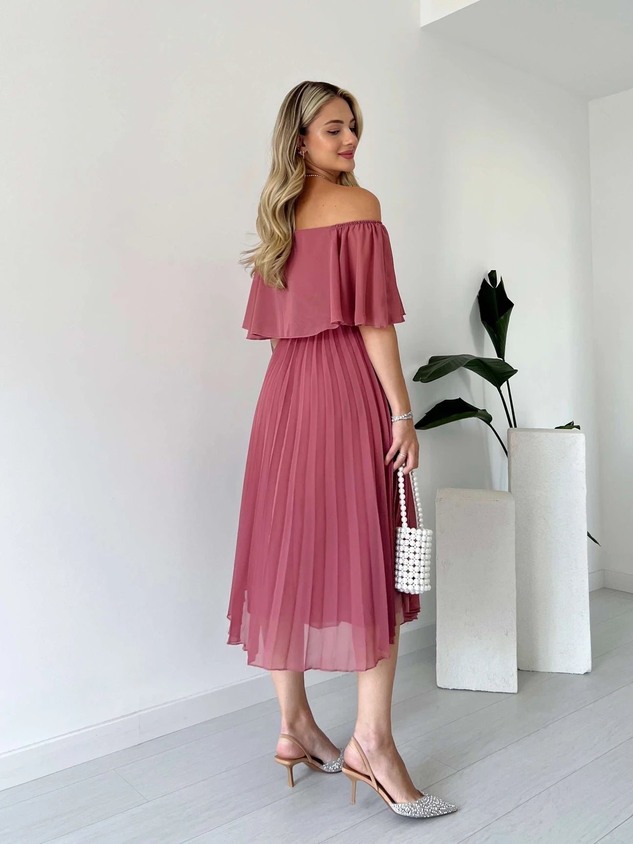 Pleated Chiffon Strapless Dress