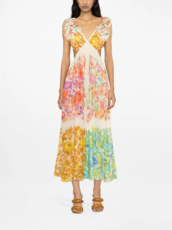 2024 New Aurelio Floral Summer Boho Flowy V-Neck Floral  Dress